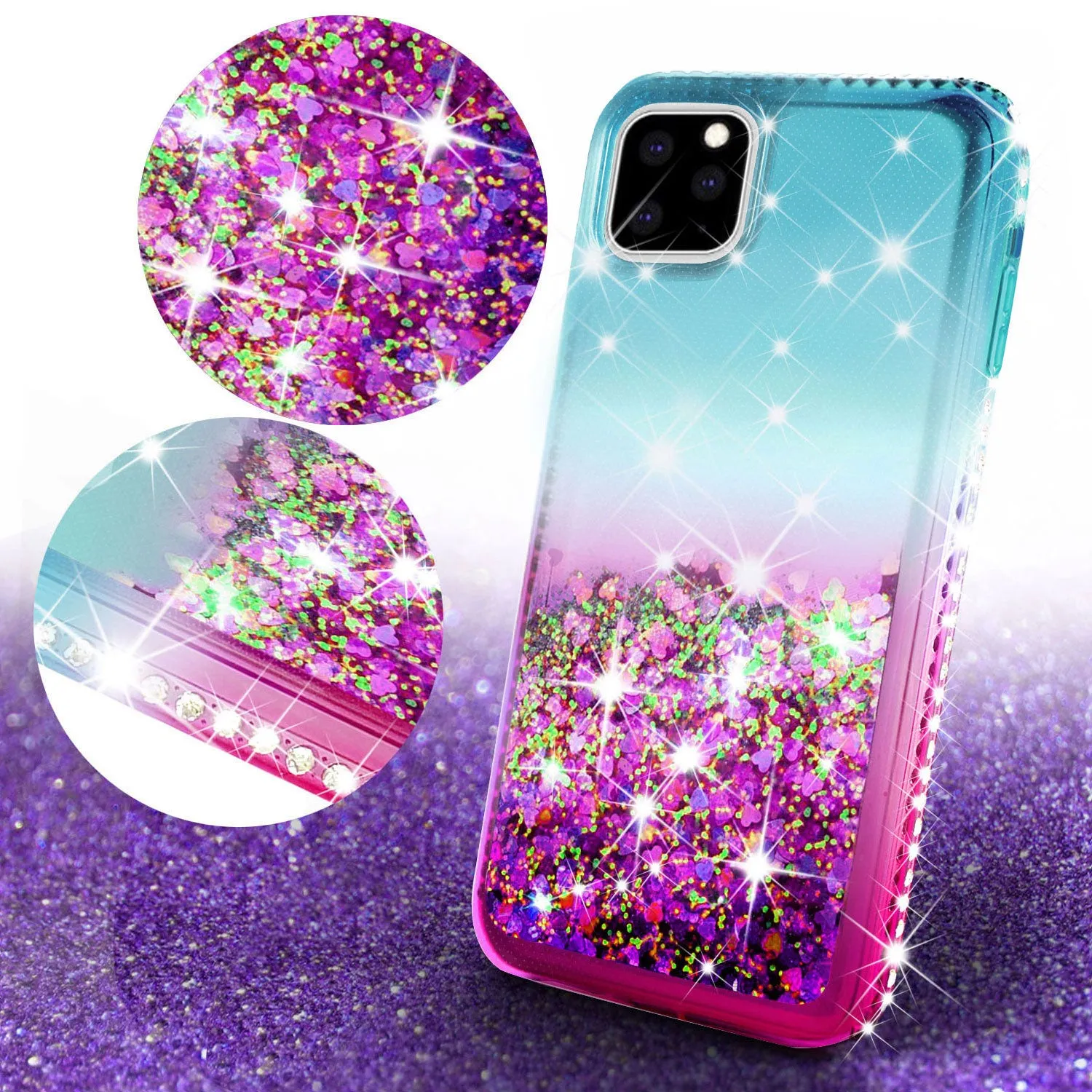 Apple iPhone 12 mini Case Liquid Glitter Phone Case Waterfall Floating Quicksand Bling Sparkle Cute Protective Girls Women Cover for iPhone 12 mini W/Temper Glass -  (Pink/Teal Gradient)