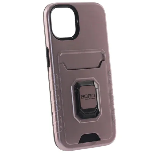 Apple iPhone 13 Mini Case, (BORO) Magnetic Ring Armor Case with Card Holder, Color Rose Gold