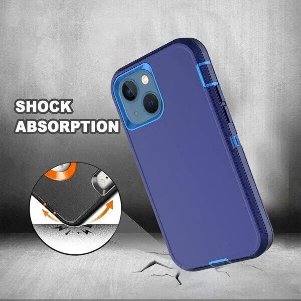 Apple iPhone 14 Case Drop Resistant Defender Tradies Heavy Duty Rugged Shockproof Tough Cover (Blue)