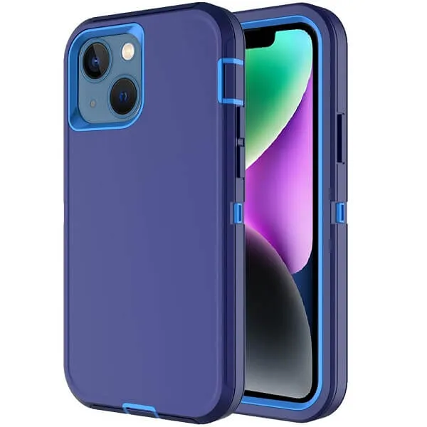 Apple iPhone 14 Case Drop Resistant Defender Tradies Heavy Duty Rugged Shockproof Tough Cover (Blue)