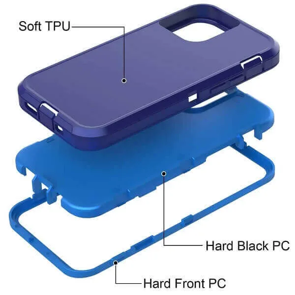 Apple iPhone 14 Case Drop Resistant Defender Tradies Heavy Duty Rugged Shockproof Tough Cover (Blue)