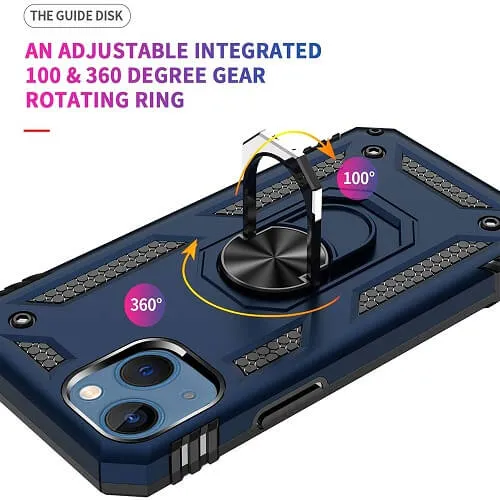Apple iPhone 14 Plus Magnetic Ring Rugged Shockproof Case Heavy Duty Protective Back Cover (Blue)