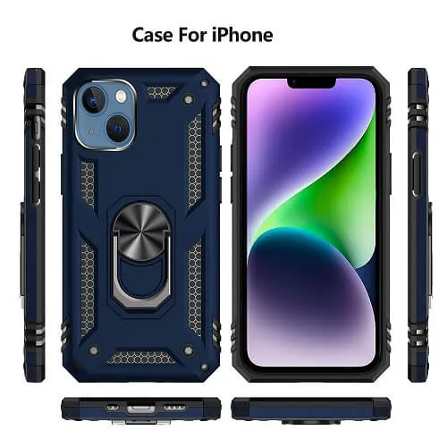 Apple iPhone 14 Plus Magnetic Ring Rugged Shockproof Case Heavy Duty Protective Back Cover (Blue)