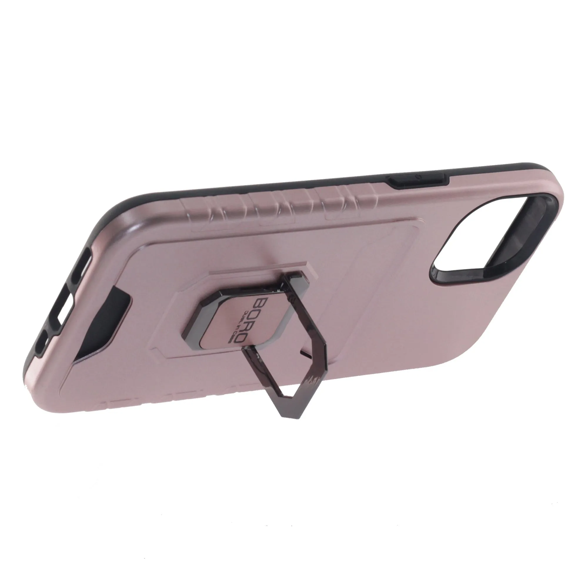 Apple iPhone 14 Pro, (BORO) Magnetic Ring Armor Case with Card Holder, Color Rose Gold