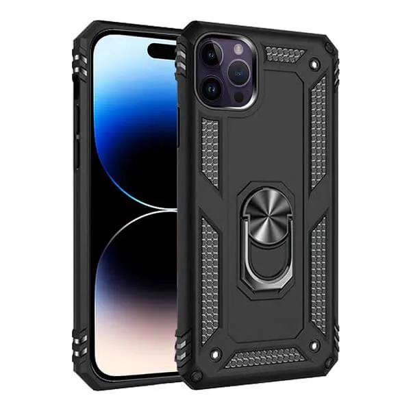 Apple iPhone 14 Pro Magnetic Ring Rugged Shockproof Case Heavy Duty Protective Back Cover (Black)