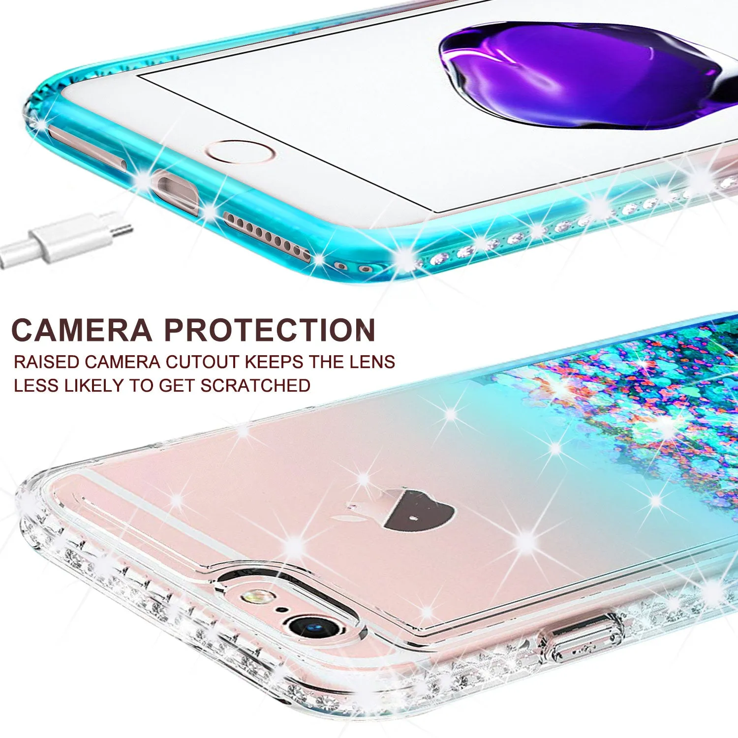 Apple iPhone 7 Case Liquid Glitter Phone Case Waterfall Floating Quicksand Bling Sparkle Cute Protective Girls Women Cover for iPhone 7 - Teal