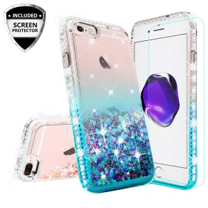 Apple iPhone 7 Case Liquid Glitter Phone Case Waterfall Floating Quicksand Bling Sparkle Cute Protective Girls Women Cover for iPhone 7 - Teal