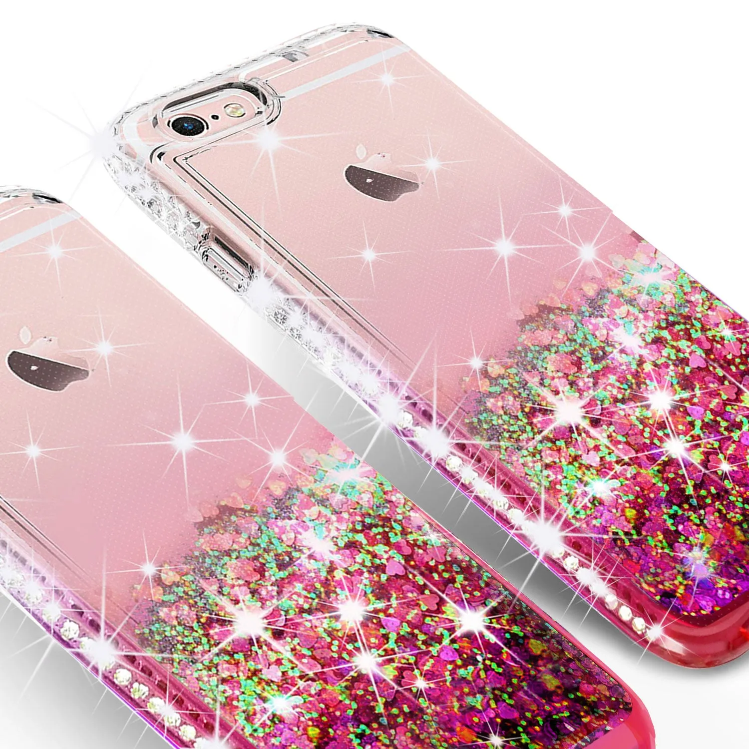 Apple iPhone 8 Plus Case Liquid Glitter Phone Case Waterfall Floating Quicksand Bling Sparkle Cute Protective Girls Women Cover for iPhone 8 Plus - Hot Pink