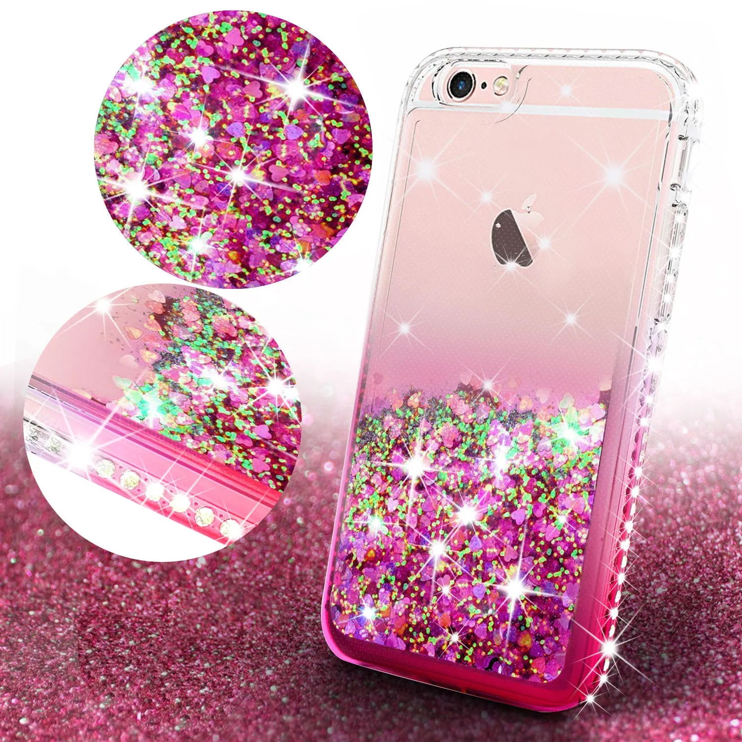 Apple iPhone 8 Plus Case Liquid Glitter Phone Case Waterfall Floating Quicksand Bling Sparkle Cute Protective Girls Women Cover for iPhone 8 Plus - Hot Pink