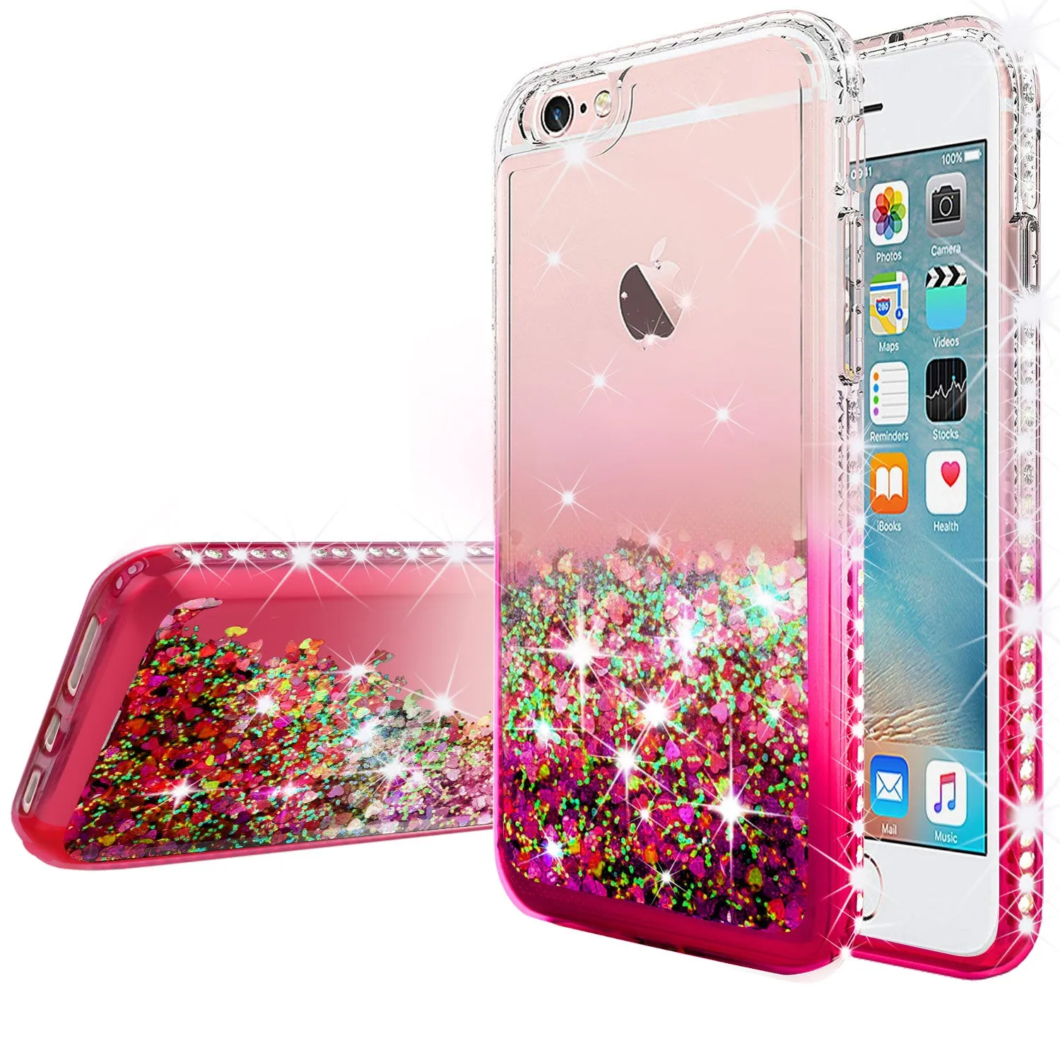 Apple iPhone 8 Plus Case Liquid Glitter Phone Case Waterfall Floating Quicksand Bling Sparkle Cute Protective Girls Women Cover for iPhone 8 Plus - Hot Pink