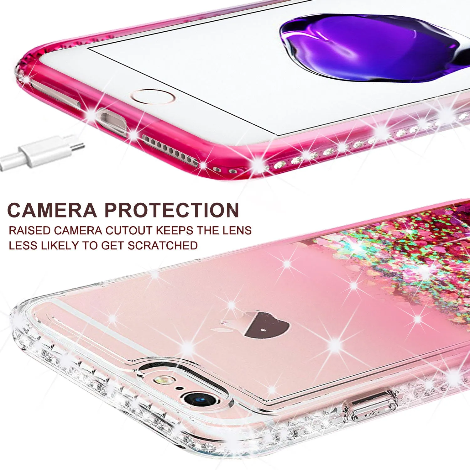 Apple iPhone 8 Plus Case Liquid Glitter Phone Case Waterfall Floating Quicksand Bling Sparkle Cute Protective Girls Women Cover for iPhone 8 Plus - Hot Pink