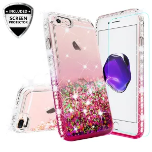 Apple iPhone 8 Plus Case Liquid Glitter Phone Case Waterfall Floating Quicksand Bling Sparkle Cute Protective Girls Women Cover for iPhone 8 Plus - Hot Pink