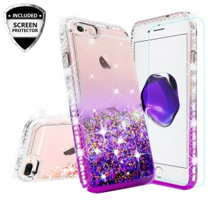 Apple iPhone 8 Plus Case Liquid Glitter Phone Case Waterfall Floating Quicksand Bling Sparkle Cute Protective Girls Women Cover for iPhone 8 Plus - Purple