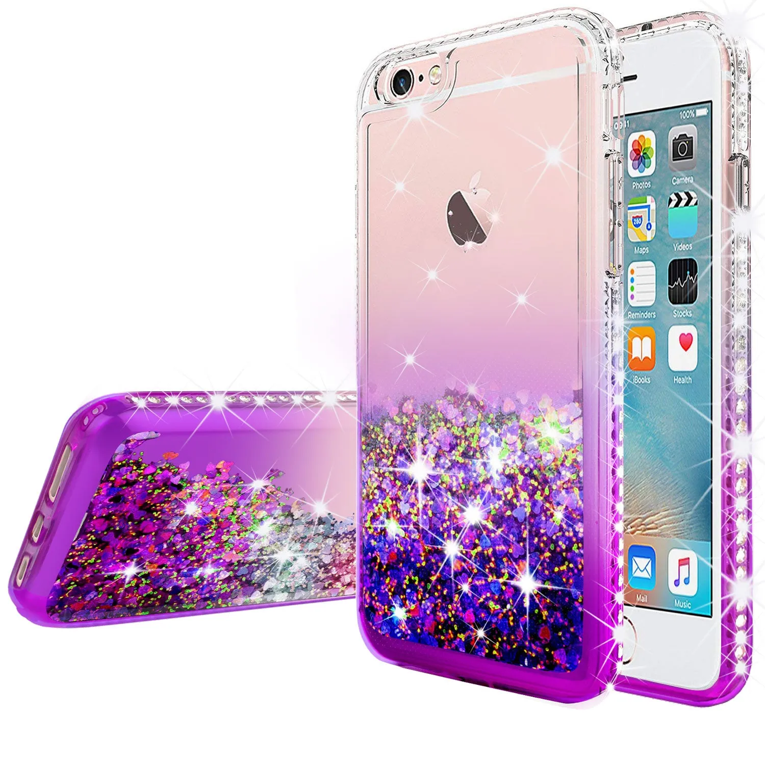 Apple iPhone 8 Plus Case Liquid Glitter Phone Case Waterfall Floating Quicksand Bling Sparkle Cute Protective Girls Women Cover for iPhone 8 Plus - Purple