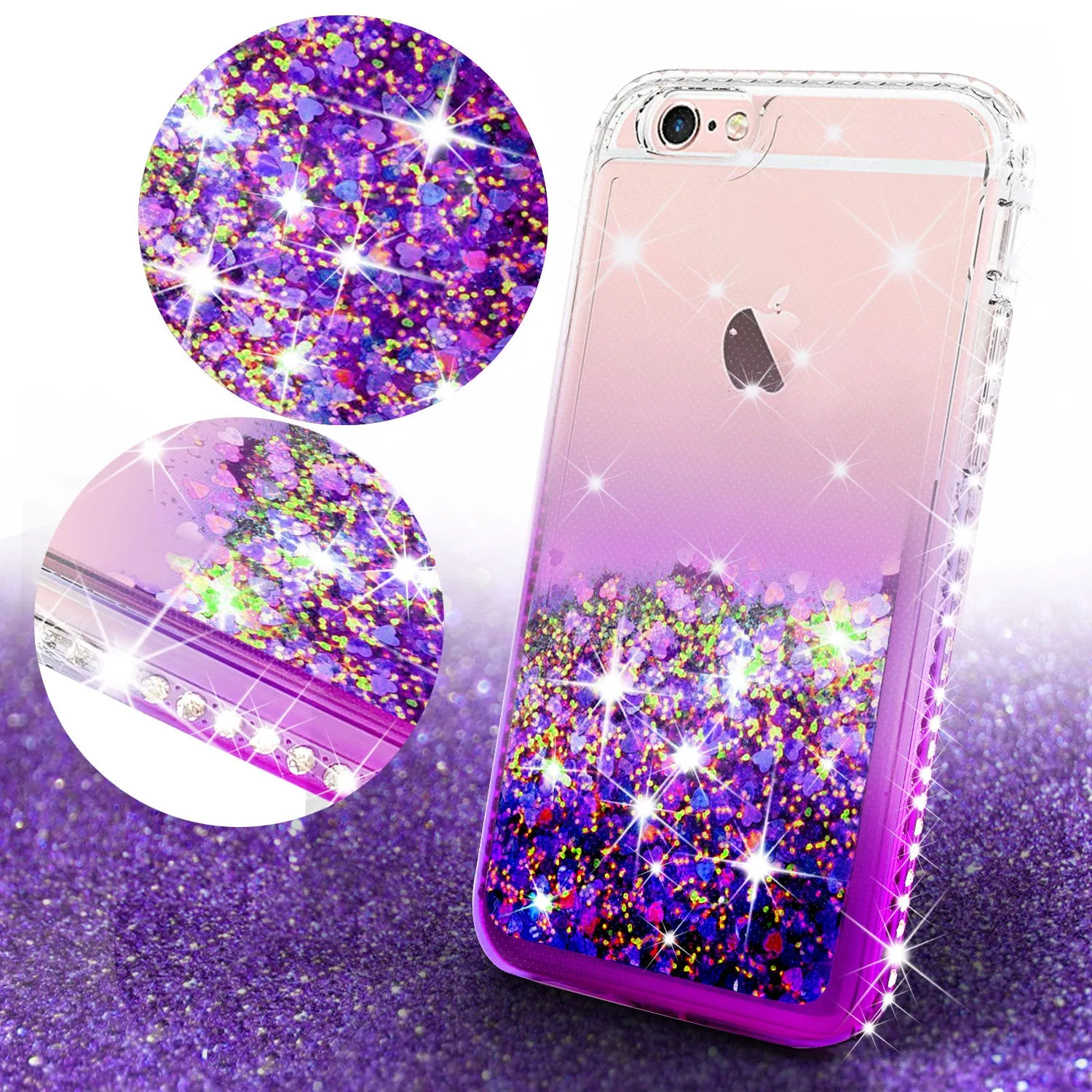 Apple iPhone 8 Plus Case Liquid Glitter Phone Case Waterfall Floating Quicksand Bling Sparkle Cute Protective Girls Women Cover for iPhone 8 Plus - Purple