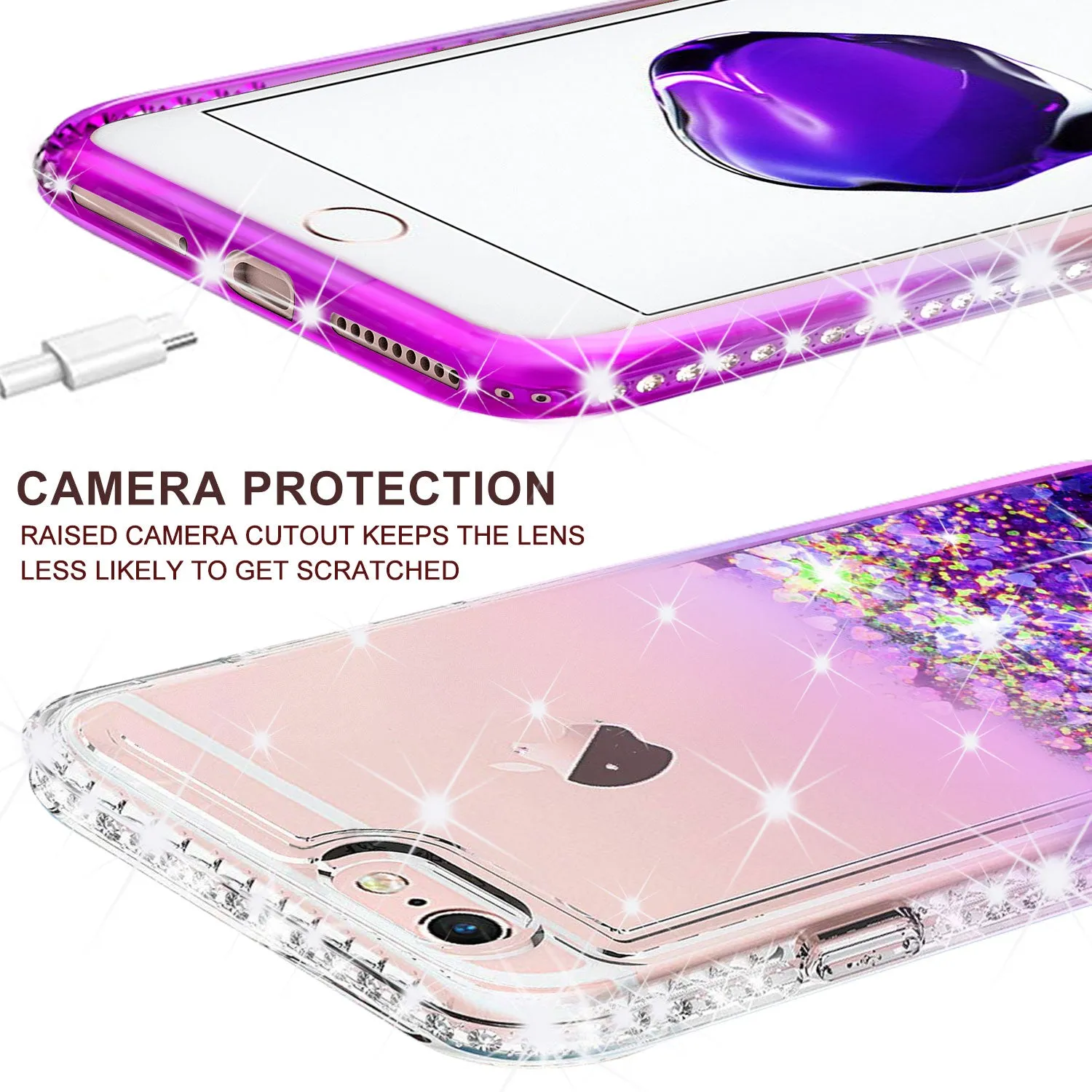 Apple iPhone 8 Plus Case Liquid Glitter Phone Case Waterfall Floating Quicksand Bling Sparkle Cute Protective Girls Women Cover for iPhone 8 Plus - Purple