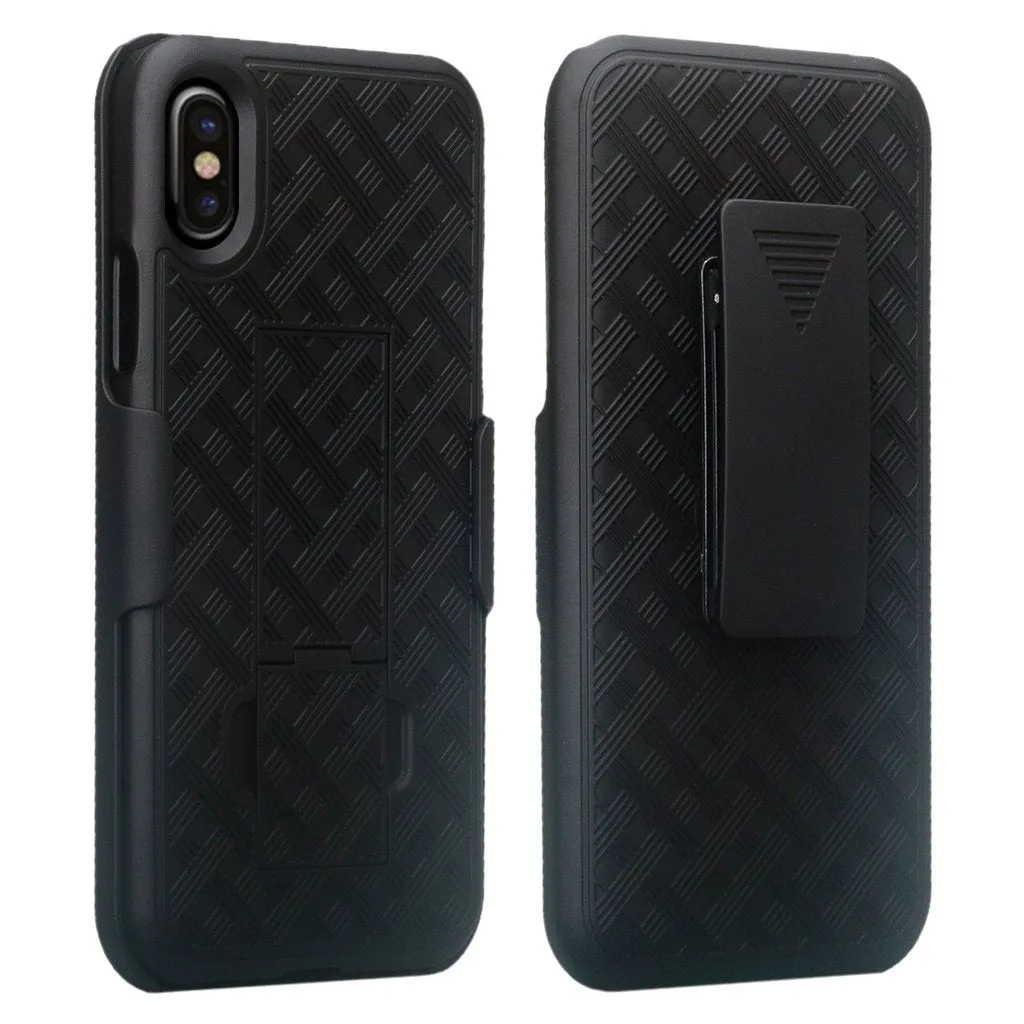 Apple iPhone X / iPhone XS Case, Slim Rotating Swivel Lock Rugged Holster Shell Combo Case Cover - Black