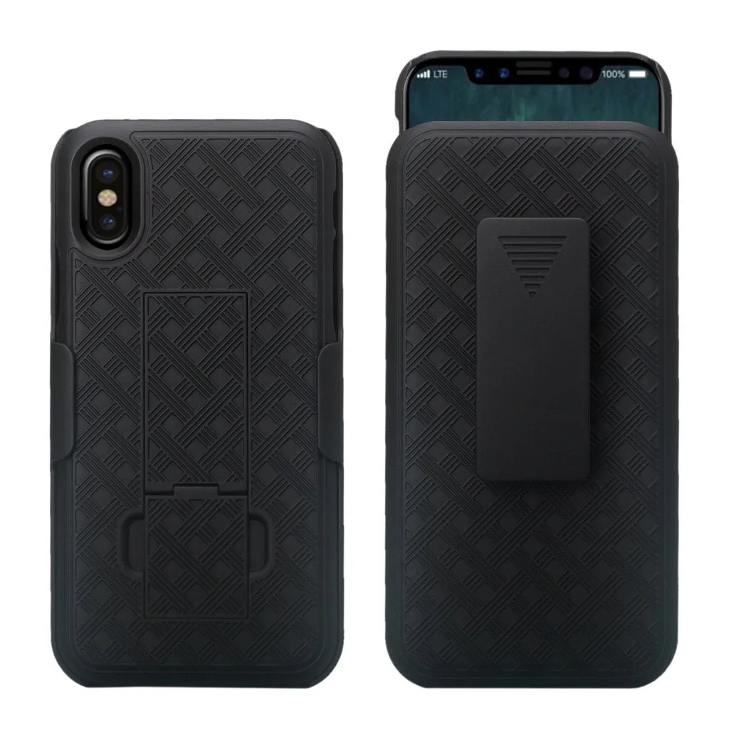 Apple iPhone X / iPhone XS Case, Slim Rotating Swivel Lock Rugged Holster Shell Combo Case Cover - Black