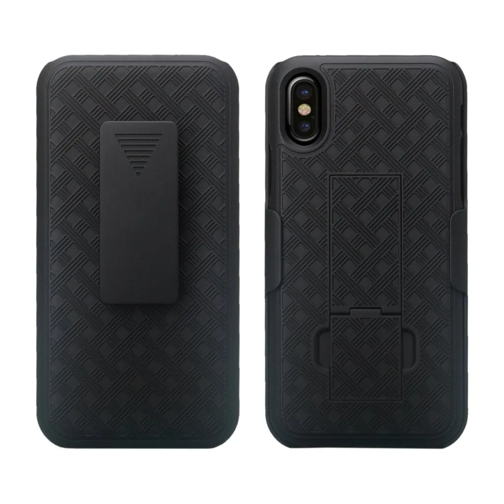 Apple iPhone X / iPhone XS Case, Slim Rotating Swivel Lock Rugged Holster Shell Combo Case Cover - Black