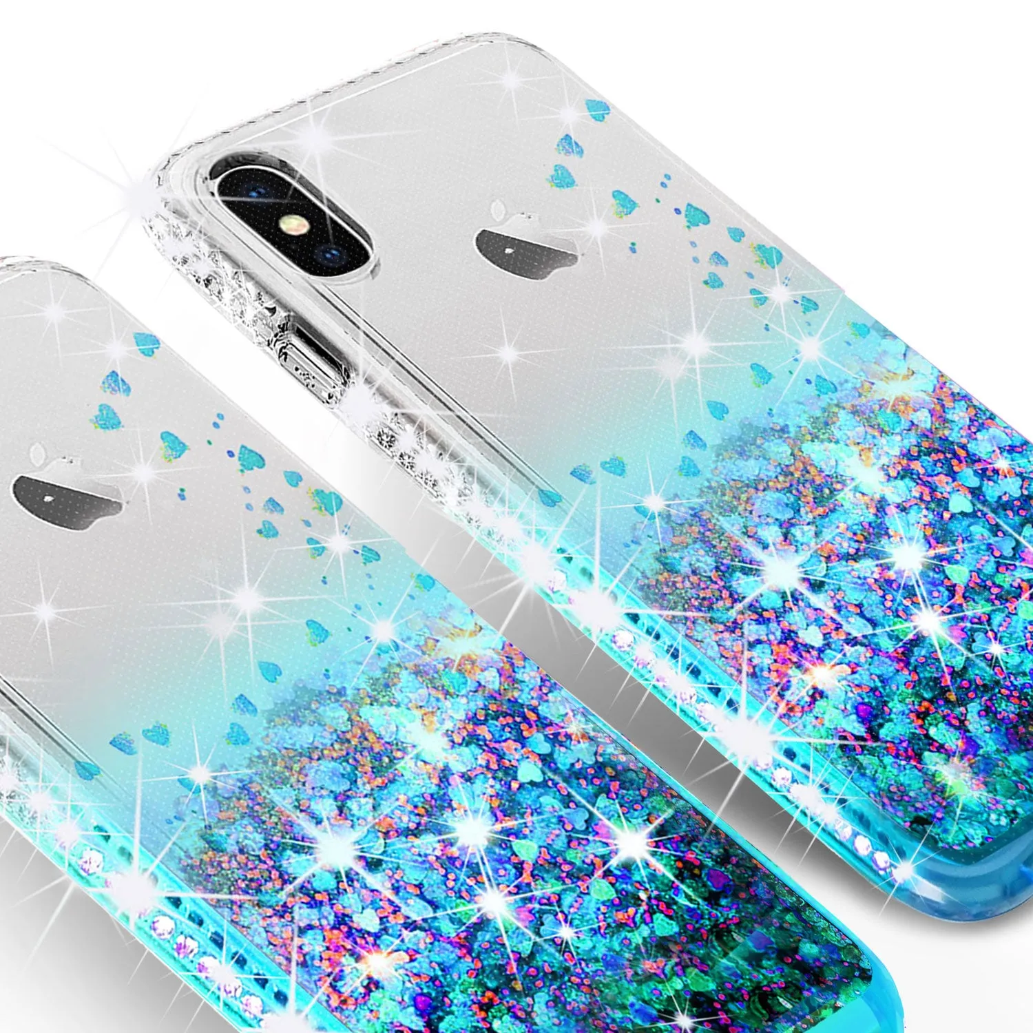 Apple iPhone XS Case, iPhone X Case,iPhone 10 Case Liquid Glitter Phone Case Waterfall Floating Quicksand Bling Sparkle Cute Protective Girls Women Cover for iPhone XS/iPhone X/iPhone 10 - Teal