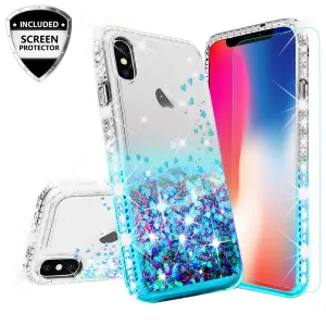 Apple iPhone XS Case, iPhone X Case,iPhone 10 Case Liquid Glitter Phone Case Waterfall Floating Quicksand Bling Sparkle Cute Protective Girls Women Cover for iPhone XS/iPhone X/iPhone 10 - Teal