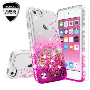 Apple iPod Touch 6, iPod Touch 5 Case Liquid Glitter Phone Case Waterfall Floating Quicksand Bling Sparkle Cute Protective Girls Women Cover for iPod Touch 6/iPod Touch 5 - Hot Pink