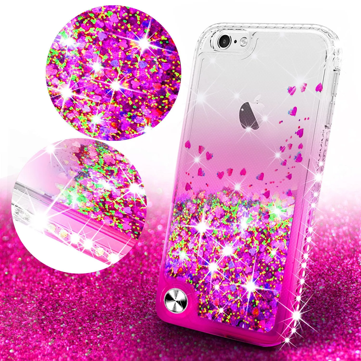 Apple iPod Touch 6, iPod Touch 5 Case Liquid Glitter Phone Case Waterfall Floating Quicksand Bling Sparkle Cute Protective Girls Women Cover for iPod Touch 6/iPod Touch 5 - Hot Pink