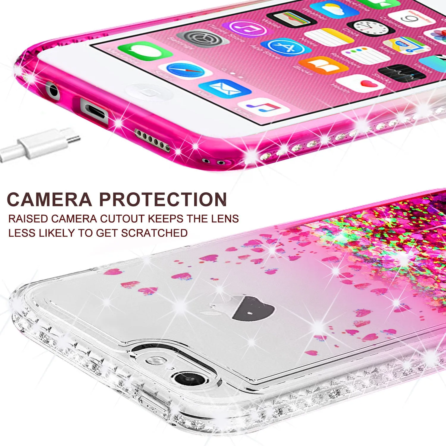 Apple iPod Touch 6, iPod Touch 5 Case Liquid Glitter Phone Case Waterfall Floating Quicksand Bling Sparkle Cute Protective Girls Women Cover for iPod Touch 6/iPod Touch 5 - Hot Pink