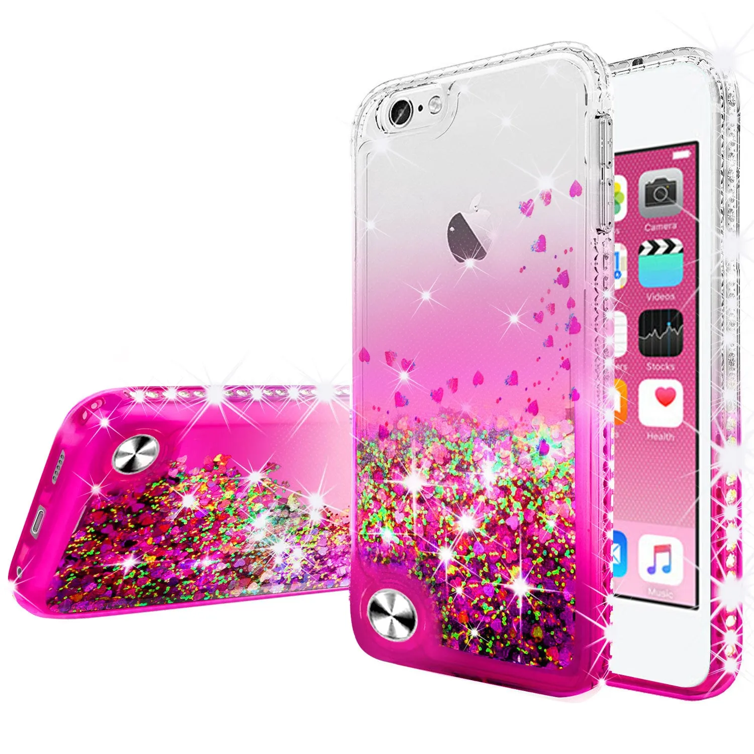Apple iPod Touch 6, iPod Touch 5 Case Liquid Glitter Phone Case Waterfall Floating Quicksand Bling Sparkle Cute Protective Girls Women Cover for iPod Touch 6/iPod Touch 5 - Hot Pink