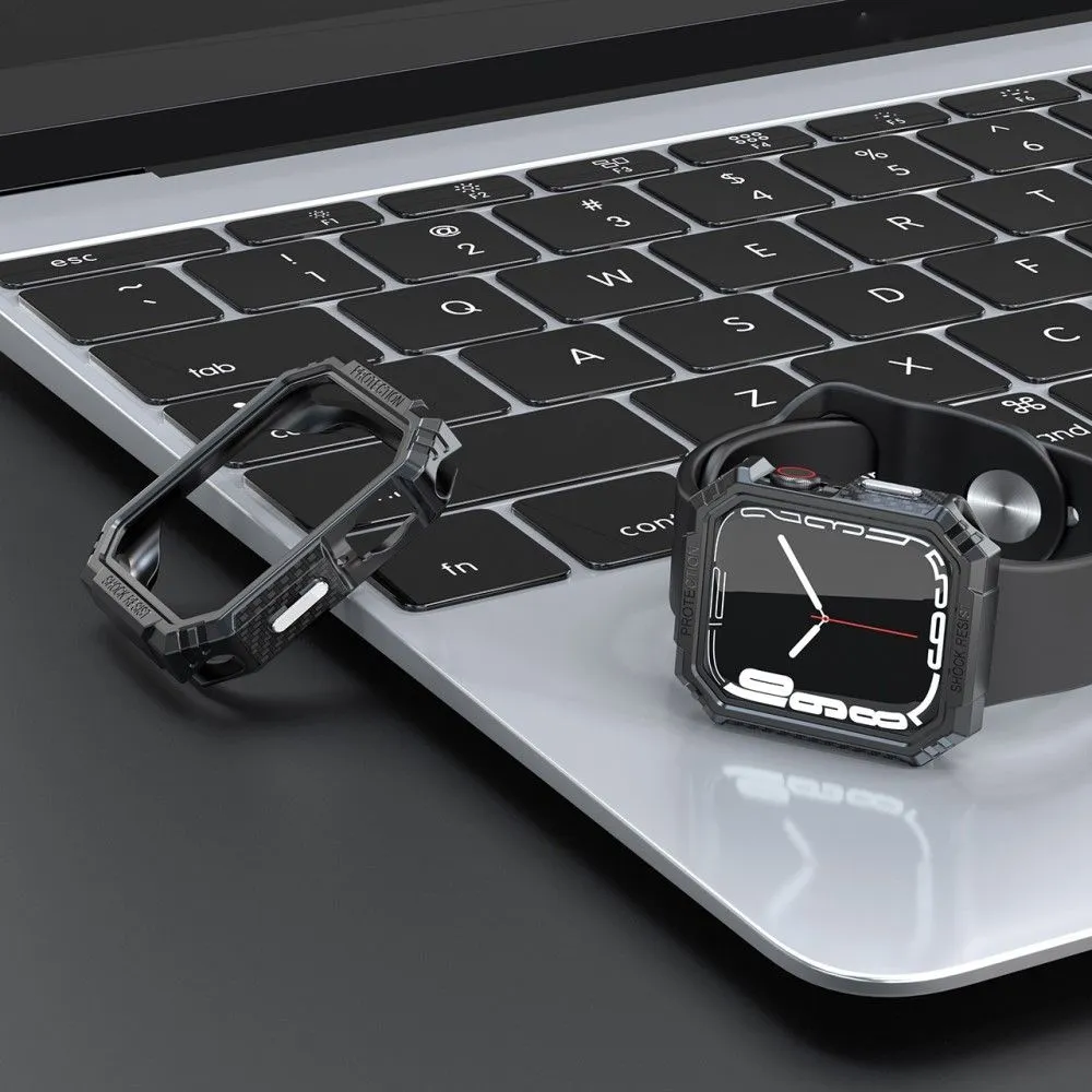 Apple Watch 44mm carbon fiber style cover - Black / Silver