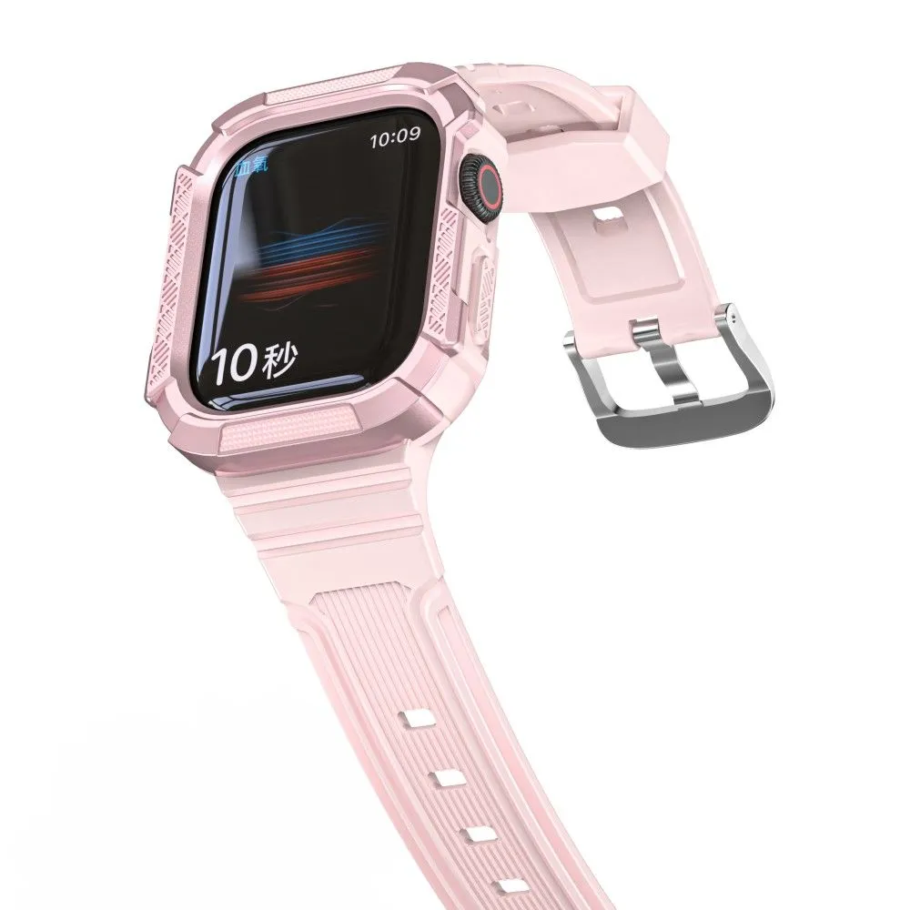 Apple Watch (45mm) dual color TPU cover with watch strap - Pink / Rose Pink