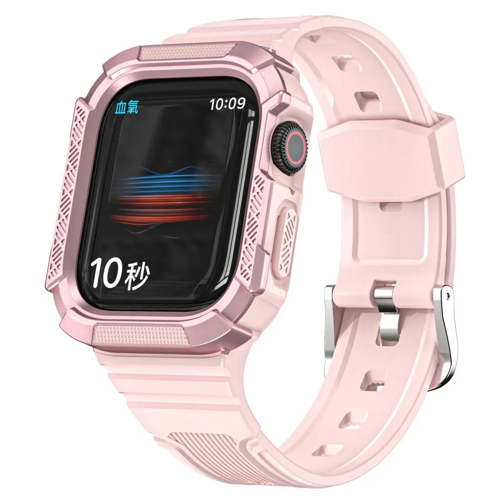 Apple Watch (45mm) dual color TPU cover with watch strap - Pink / Rose Pink