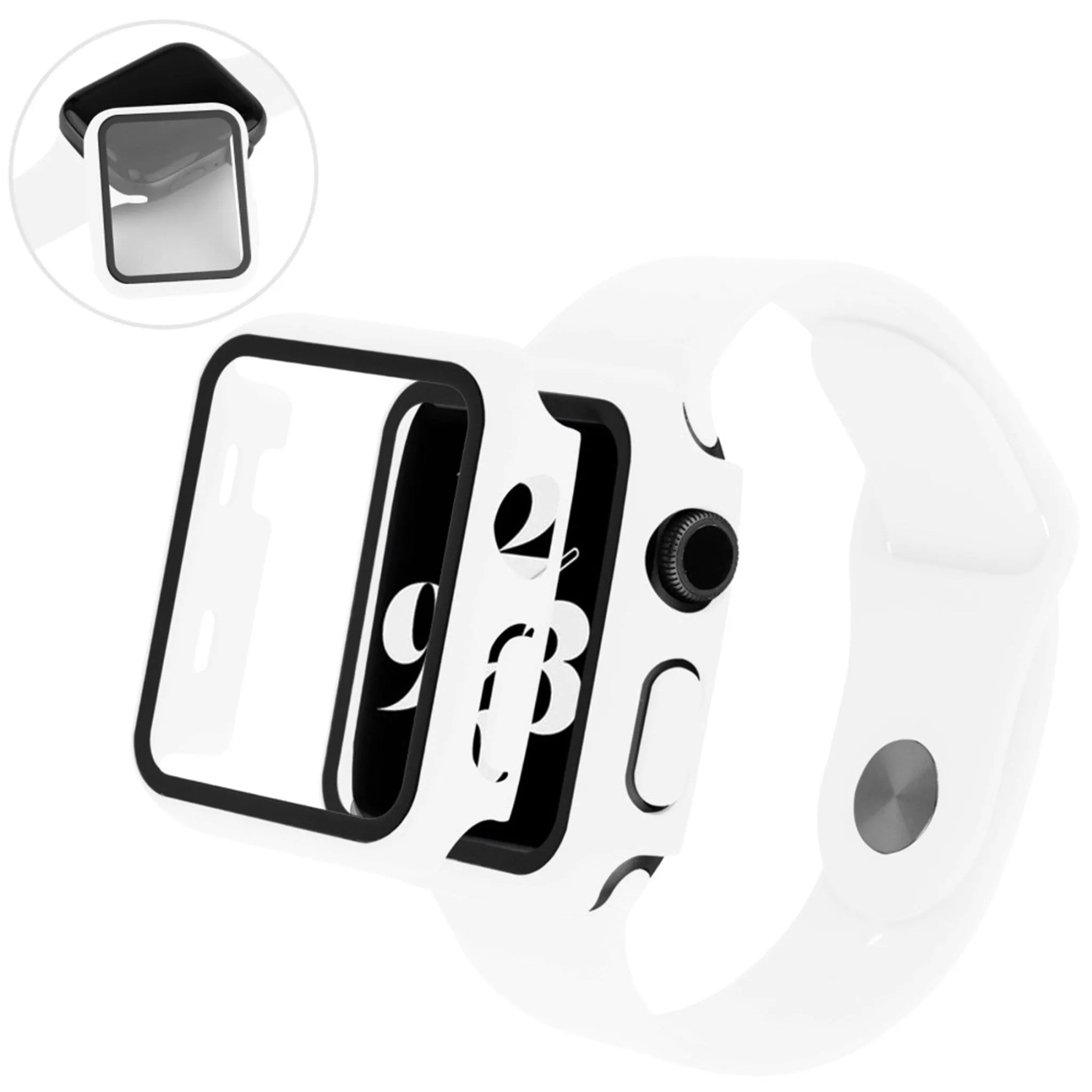 Apple Watch (45mm) silicone watch strap   tempered glass cover - White