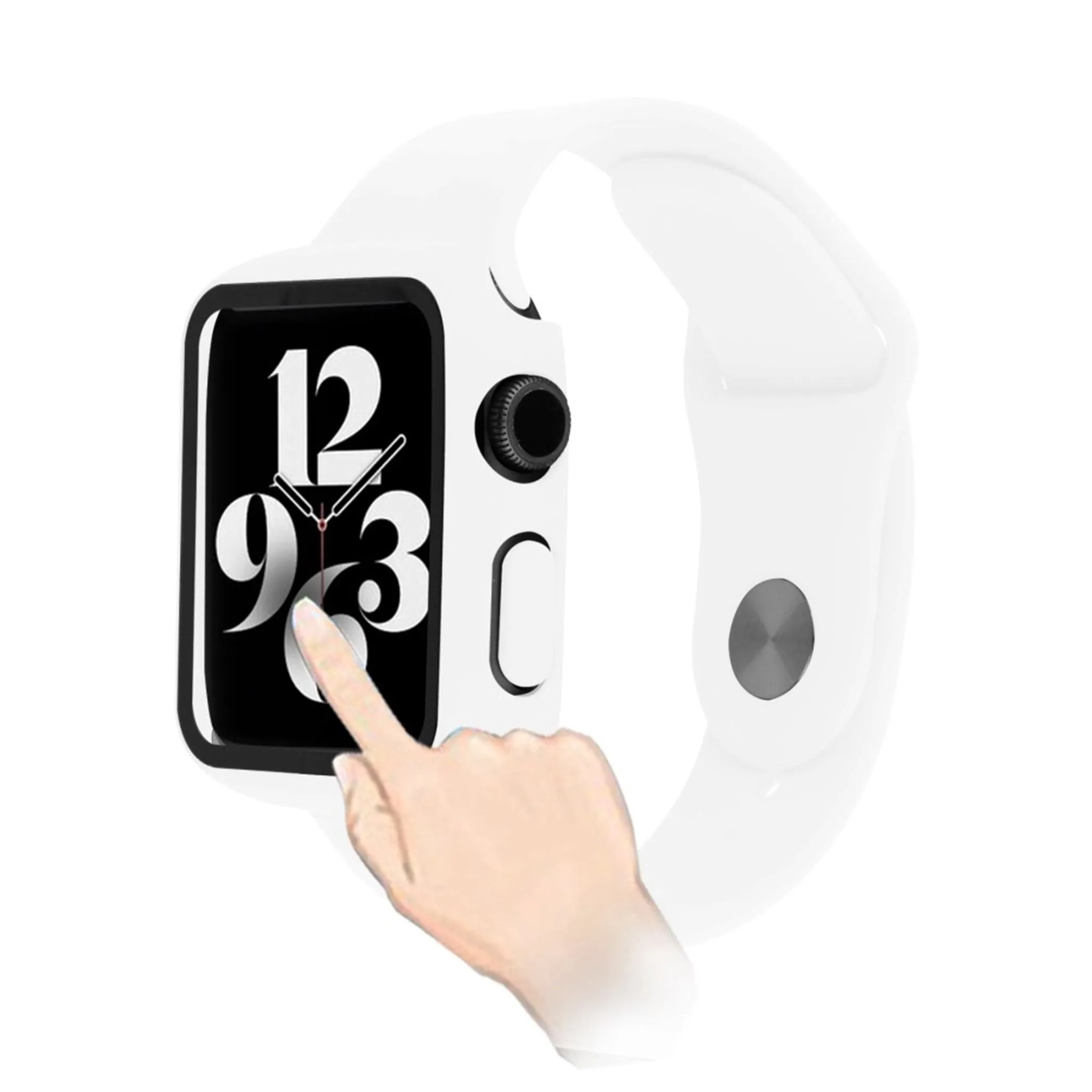Apple Watch (45mm) silicone watch strap   tempered glass cover - White