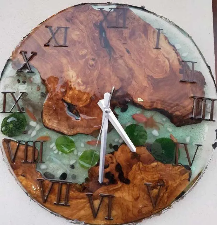 Aquarium Epoxy & Olive Wood Wall Clock