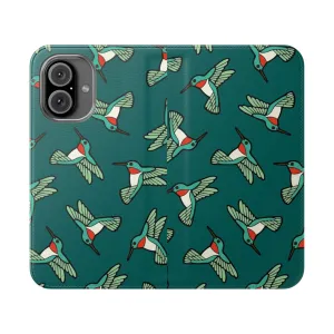 Artfully Designed Hummingbird Pattern Flip Cover Phone Case