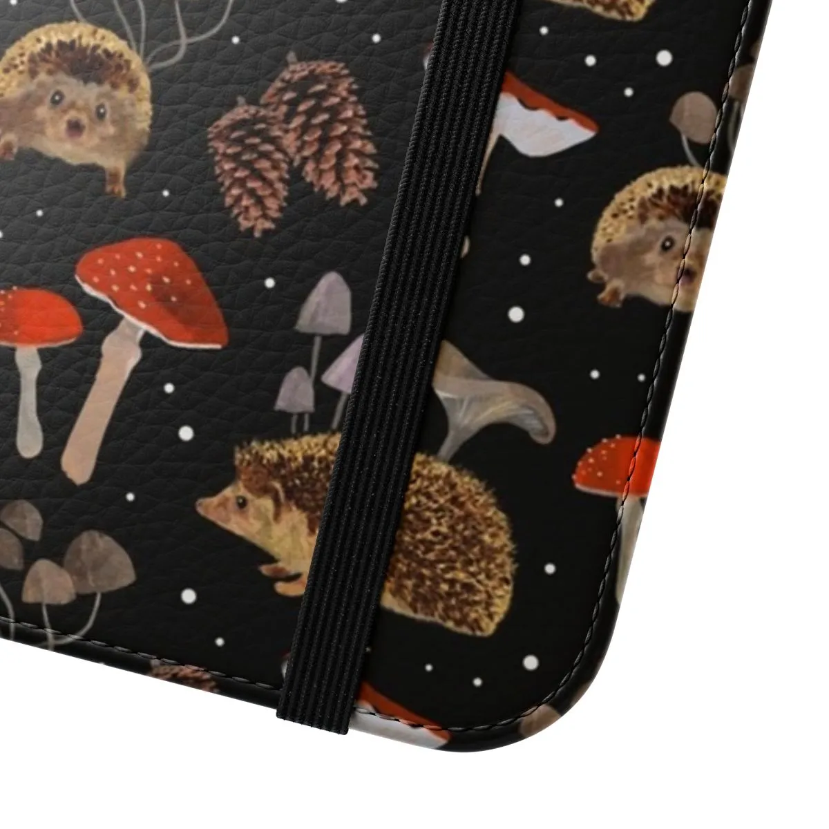 Artistic Autumn-Inspired Phone Case with Hedgehogs and Mushrooms