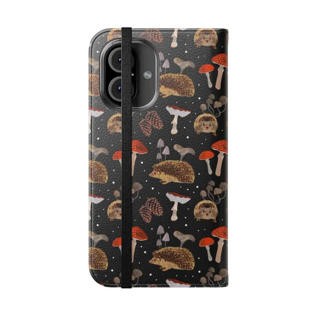 Artistic Autumn-Inspired Phone Case with Hedgehogs and Mushrooms