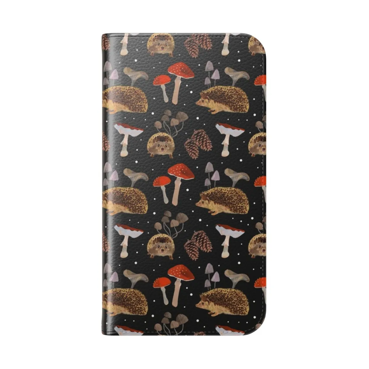 Artistic Autumn-Inspired Phone Case with Hedgehogs and Mushrooms