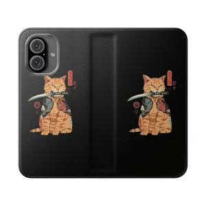 Artistic Cat-Themed Flip Phone Case with Japanese Aesthetic
