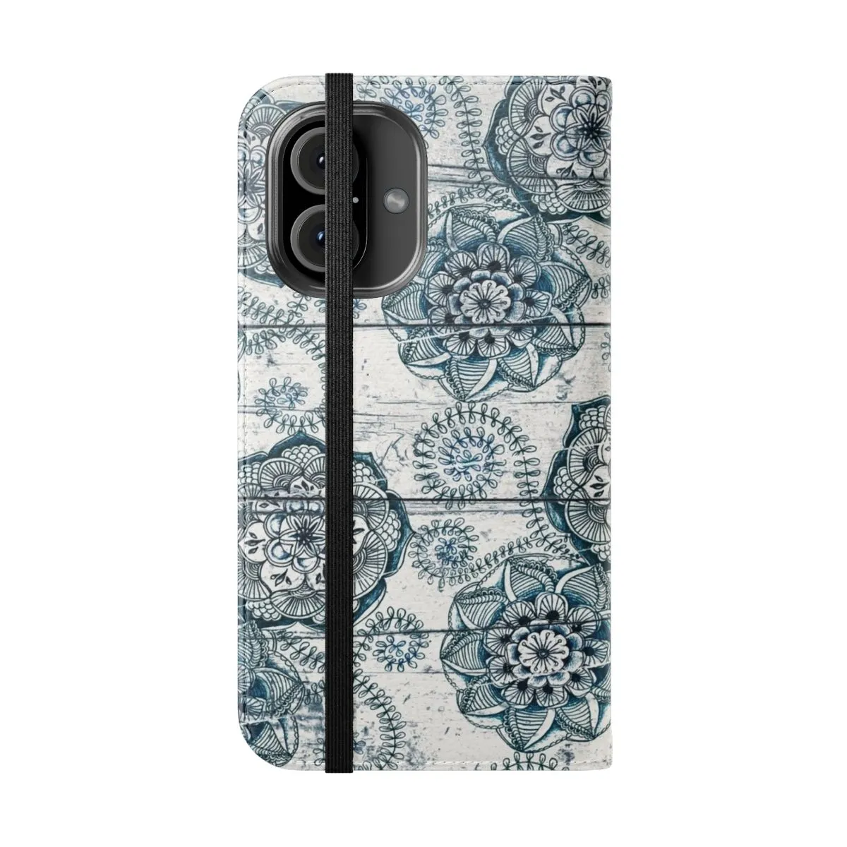 Artsy Shabby Chic Wooden Phone Case with Boho Doodle Pattern