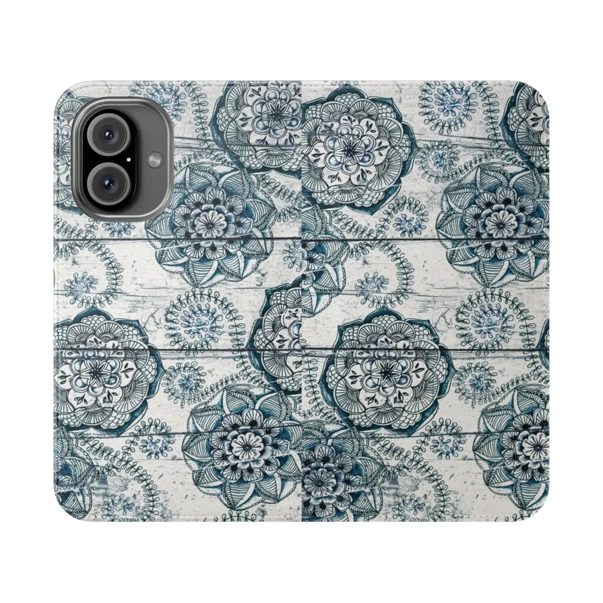 Artsy Shabby Chic Wooden Phone Case with Boho Doodle Pattern