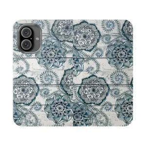 Artsy Shabby Chic Wooden Phone Case with Boho Doodle Pattern