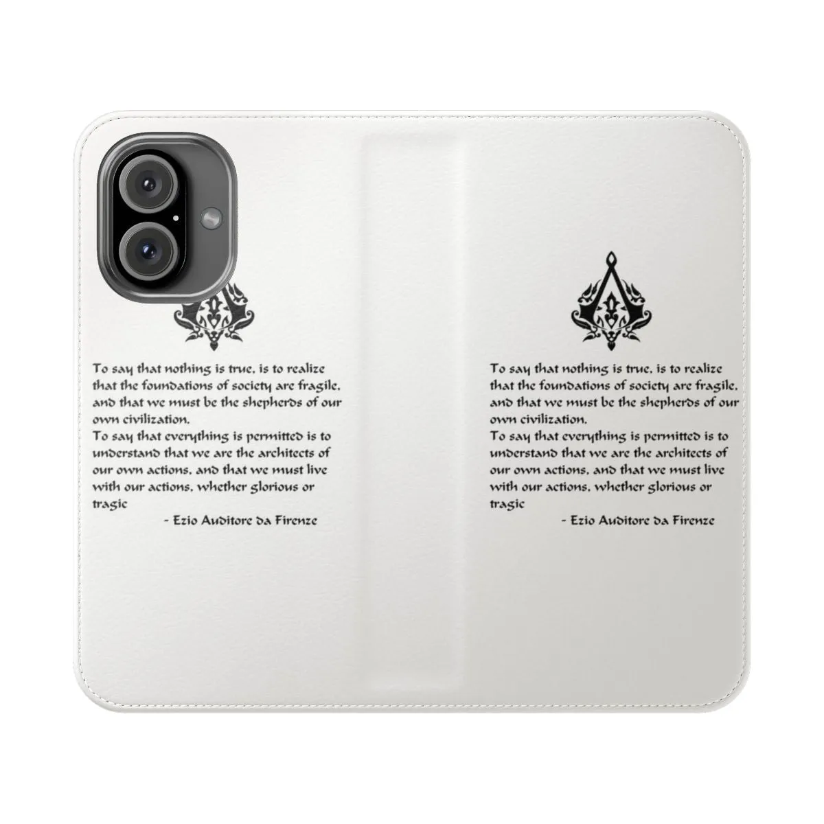 Assassin-Inspired Flip Cover Phone Case: "Nothing is True, Everything is Permitted"