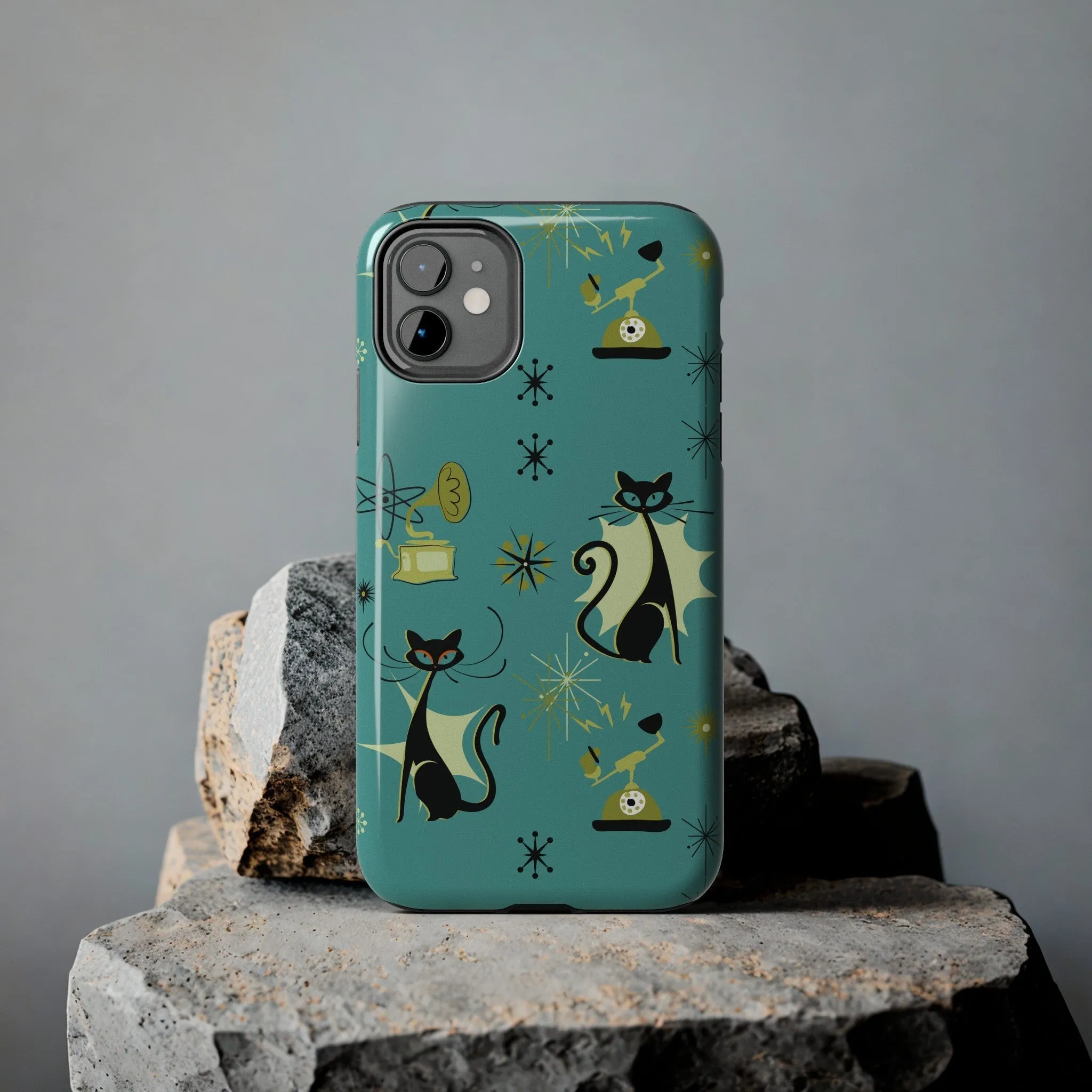 Atomic Cat Mid Century Modern Retro Vintage Gramophone iPhone Case