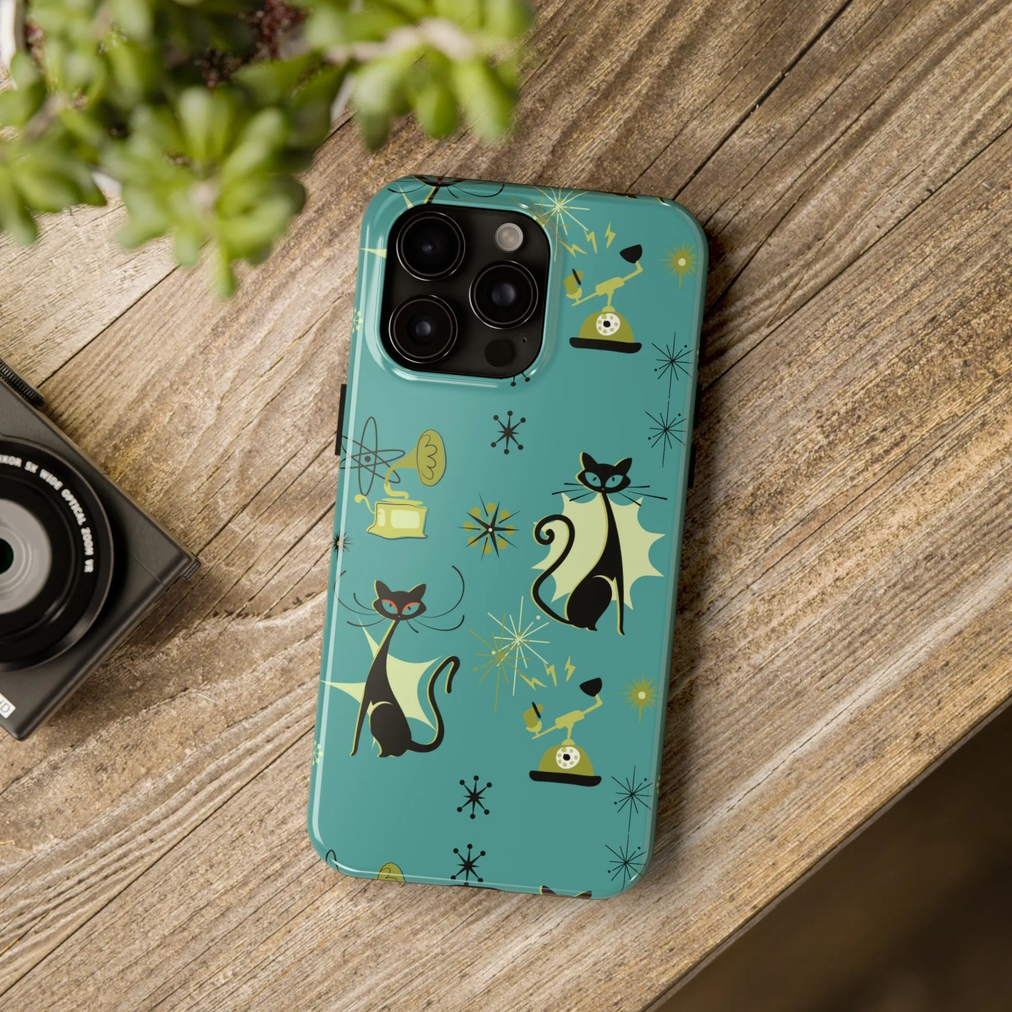 Atomic Cat Mid Century Modern Retro Vintage Gramophone iPhone Case