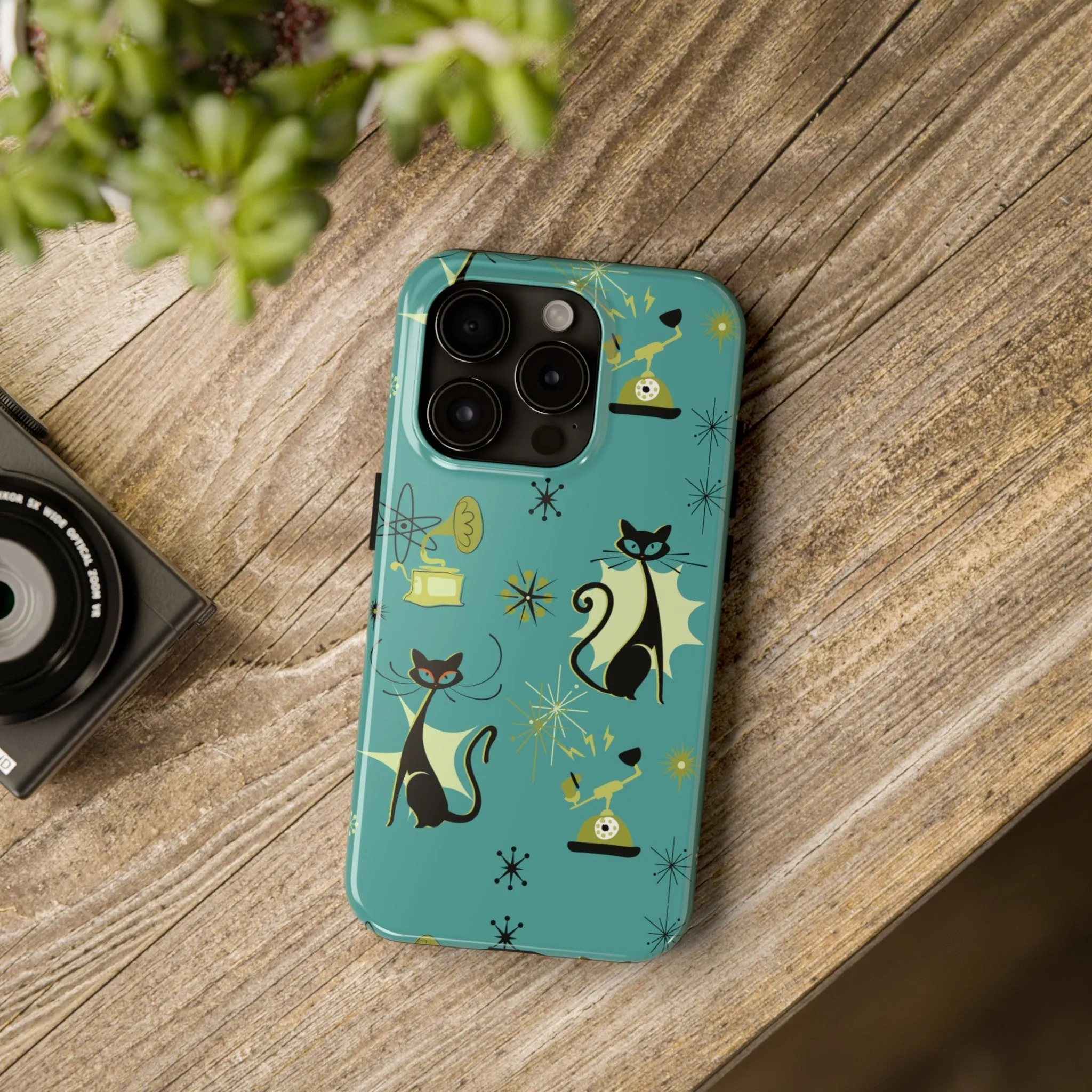Atomic Cat Mid Century Modern Retro Vintage Gramophone iPhone Case