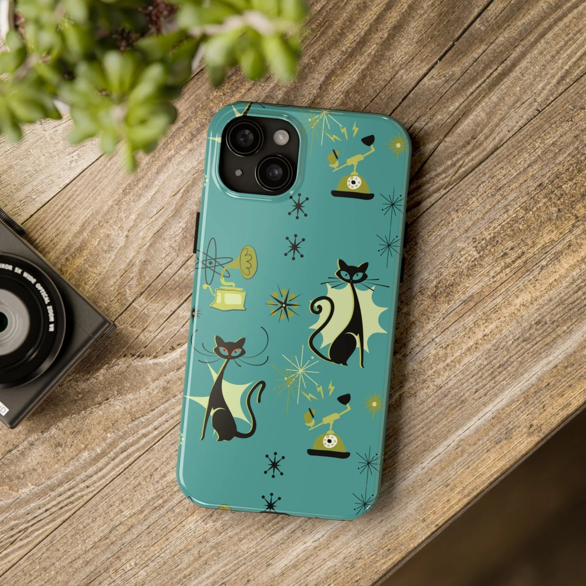 Atomic Cat Mid Century Modern Retro Vintage Gramophone iPhone Case