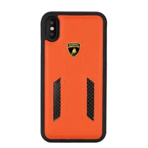 Automobili Lamborghini Huracan D6 Carbon Fiber Genuine Leather Back Case for Apple iPhone XS/X