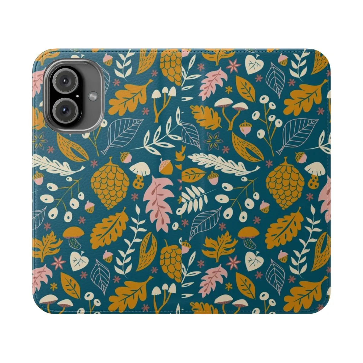 Autumn Foliage Phone Case with Gold and Blue Pattern